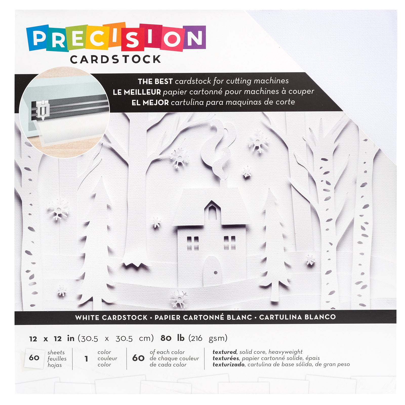 American Crafts Precision Cardstock Pack 80lb 12x12 60/Pkg-White/Textured